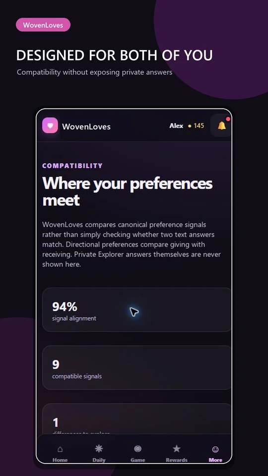 Compatibility showing shared signals and protected private answers